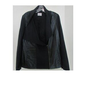 DKNY Black Faux Leather Ponte Zip Front Collar Women's 14/16W